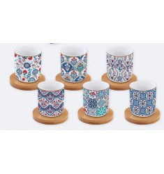 IZNI BAMBOO - Set 6-tich porcelánových šálok s bambusovou podšálkou 